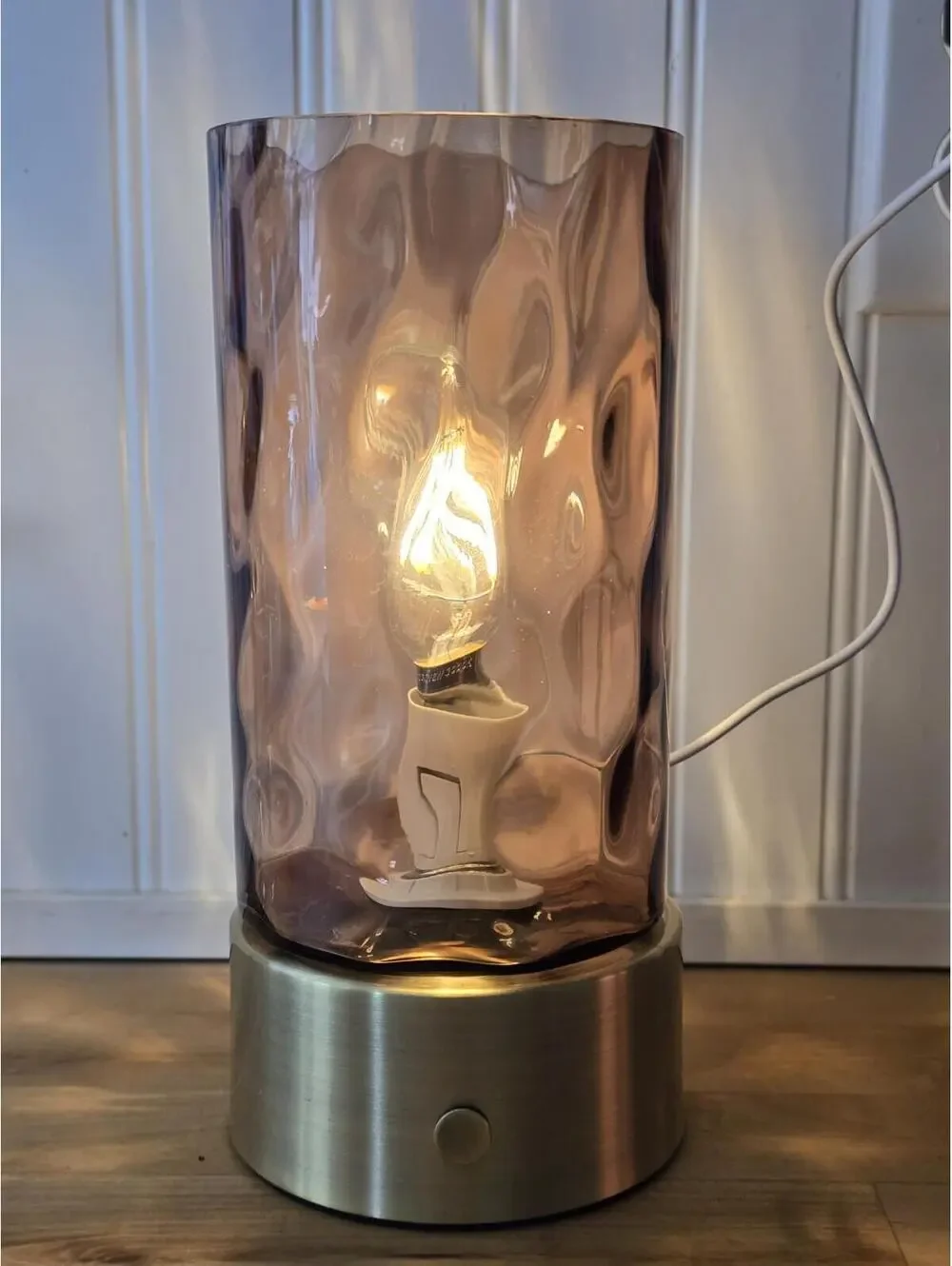 Amber Wave Cylinder Glass Touch Table Lamp Battery Operated Or Plug In